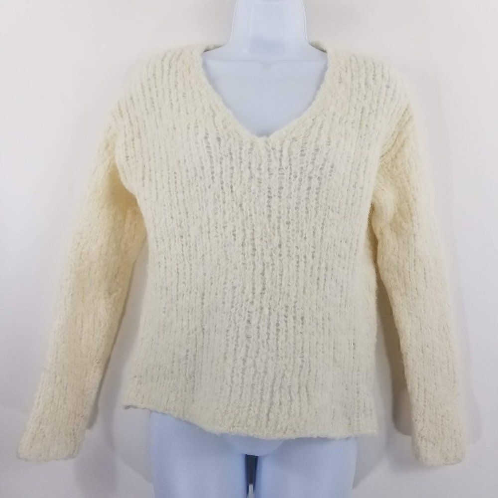 Rag & Bone Womens XS Freda Ivory Alpaca Blend Open Knit Oversized V-Neck Sweater
